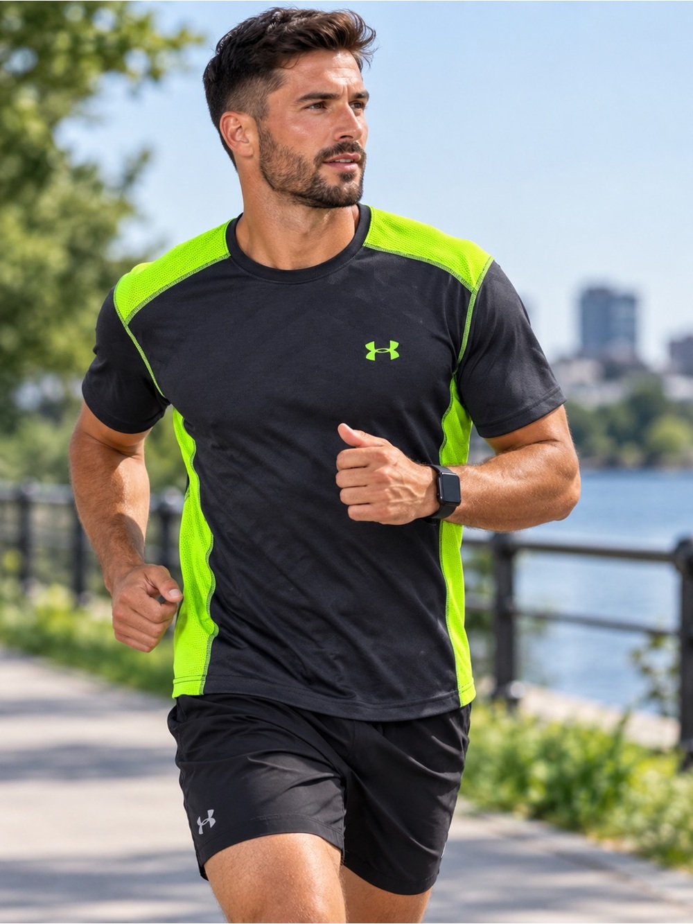 Under Armour Black with Neon Green Accent Short Sleeve Athletic Tee